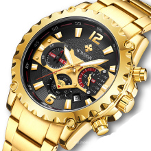 WWOOR 8880 New Sport Watch Mens Fashion Watch Chronograph Stainless Quartz Watches Military relogio masculino Gold Wristwatch